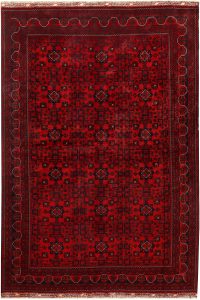 Afghan Khan Mohammadi Geometric Rectangle Wool Dark Red 6′ 4 x 9′ 6 / 193 x 290  – 78667861