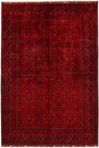 Afghan Khan Mohammadi Geometric Rectangle Wool Dark Red 6′ 6 x 9′ 7 / 198 x 292  – 78667933