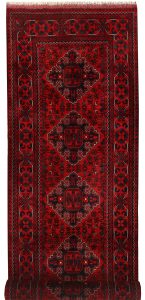 Afghan Khan Mohammadi Geometric Runner Wool Dark Red 2′ 9 x 9′ 8 / 84 x 295  – 78667950