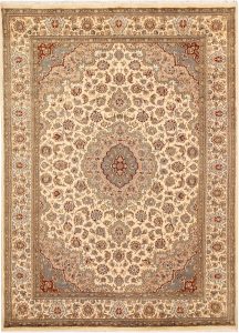 Kerman (Kirman) Curvilinear Rectangle Wool / Silk Bisque 5′ 6 x 8′ 1 / 168 x 246  – 78668358