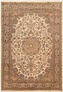 Kashan Curvilinear Rectangle Wool / Silk Bisque 5′ 5 x 8′ 3 / 165 x 252  – 78668359