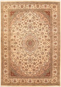 Sepahan Curvilinear Rectangle Wool / Silk Blanched Almond 5′ 6 x 8′ 2 / 168 x 249  – 78668385