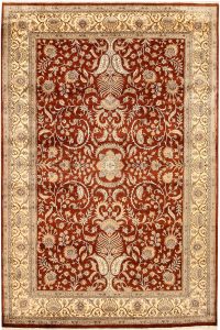 Mahallat (Mahal) Curvilinear Rectangle Wool / Silk Saddle Brown 6′ 7 x 9′ 8 / 201 x 295  – 78668457