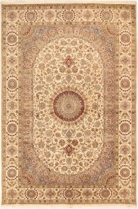 Sepahan Curvilinear Rectangle Wool / Silk Blanched Almond 6′ 8 x 9′ 11 / 203 x 302  – 78668480