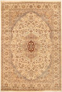 Sepahan Curvilinear Rectangle Wool / Silk Blanched Almond 6′ 7 x 9′ 9 / 201 x 297  – 78668484