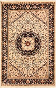 Tree of Life Curvilinear Rectangle Wool / Silk Blanched Almond 4′ 6 x 7′ 1 / 137 x 216  – 78668499
