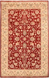 Mahallat (Mahal) Curvilinear Rectangle Wool / Silk Red 4′ 5 x 6′ 11 / 135 x 211  – 78668510