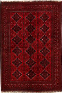 Afghan Khan Mohammadi Geometric Rectangle Wool Dark Red 6′ 8 x 9′ 9 / 203 x 297  – 78668653