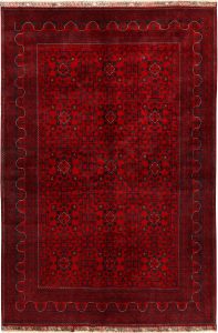 Afghan Khan Mohammadi Geometric Rectangle Wool Dark Red 6′ 5 x 9′ 6 / 196 x 290  – 78668656