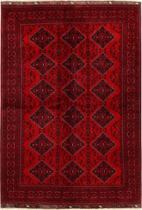 Afghan Khan Mohammadi Geometric Rectangle Wool Dark Red 6′ 6 x 9′ 4 / 198 x 285  – 78668662