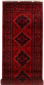 Afghan Khan Mohammadi Geometric Runner Wool Dark Red 3′ x 9′ 7 / 91 x 292  – 78668670
