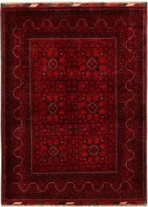 Afghan Khan Mohammadi Geometric Rectangle Wool Dark Red 4′ 9 x 6′ 6 / 145 x 198  – 78668910