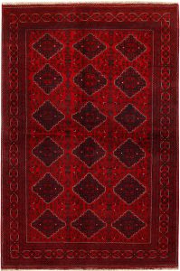 Afghan Khan Mohammadi Geometric Rectangle Wool Dark Red 6′ 4 x 9′ 5 / 193 x 287  – 78668943