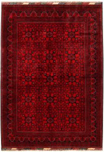Afghan Khan Mohammadi Geometric Rectangle Wool Dark Red 6′ 6 x 9′ 2 / 198 x 279  – 78668974