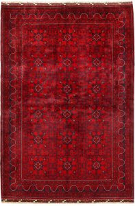 Afghan Khan Mohammadi Geometric Rectangle Wool Dark Red 6′ 5 x 9′ 5 / 196 x 287  – 78668978