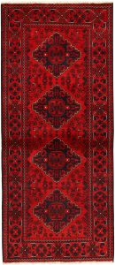 Afghan Khan Mohammadi Geometric Runner Wool Dark Red 2′ 7 x 6′ 5 / 79 x 196  – 78669000