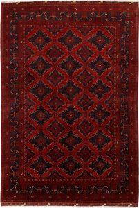 Afghan Khan Mohammadi Geometric Rectangle Wool Dark Red 6′ 3 x 9′ 4 / 191 x 285  – 78669039