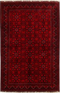 Afghan Khan Mohammadi Geometric Rectangle Wool Dark Red 6′ 5 x 9′ 8 / 196 x 295  – 78669041