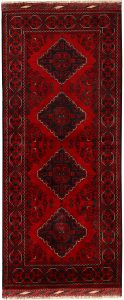 Afghan Khan Mohammadi Geometric Runner Wool Dark Red 2′ 8 x 6′ 5 / 81 x 196  – 78669188