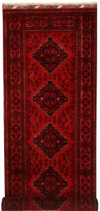Afghan Khan Mohammadi Geometric Runner Wool Dark Red 2′ 9 x 9′ 7 / 84 x 292  – 78669196