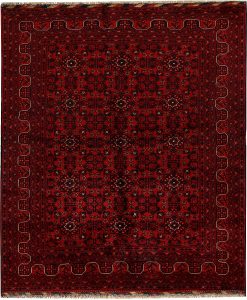 Afghan Khan Mohammadi Geometric Rectangle Wool Maroon 4′ 9 x 5′ 9 / 145 x 175  – 78669367