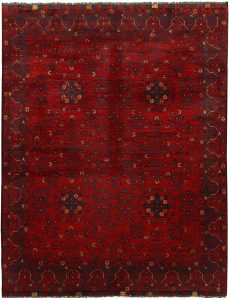 Afghan Khan Mohammadi Geometric Rectangle Wool Dark Red 4′ 9 x 6′ 2 / 145 x 188  – 78669381