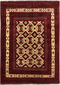 Afghan Khan Mohammadi Geometric Rectangle Wool Conglomerate 4′ 7 x 6′ 6 / 140 x 198  – 78669388