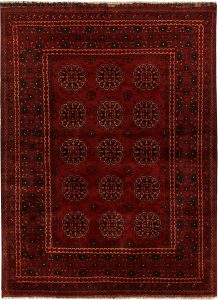 Afghan Khan Mohammadi Geometric Rectangle Wool Maroon 4′ 10 x 6′ 6 / 147 x 198  – 78669393