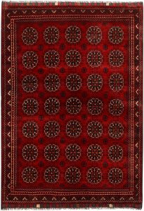 Afghan Khan Mohammadi Geometric Rectangle Wool Red 4′ 11 x 6′ 11 / 150 x 211  – 78669397