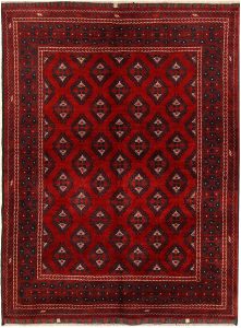 Afghan Khan Mohammadi Geometric Rectangle Wool Red 4′ 9 x 6′ 5 / 145 x 196  – 78669399