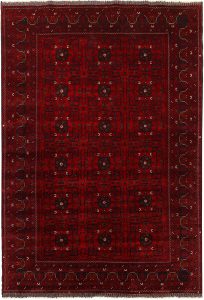 Afghan Khan Mohammadi Geometric Rectangle Wool Maroon 6′ 7 x 9′ 7 / 201 x 292  – 78669415