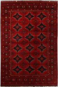 Afghan Khan Mohammadi Geometric Rectangle Wool Dark Red 6′ 7 x 9′ 8 / 201 x 295  – 78669443