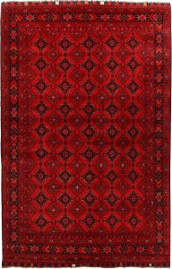Afghan Khan Mohammadi Geometric Rectangle Wool Red 6′ 5 x 9′ 7 / 196 x 292  – 78669445