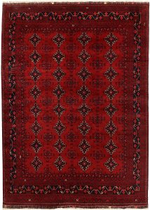 Afghan Khan Mohammadi Geometric Rectangle Wool Dark Red 6′ 7 x 9′ 6 / 201 x 290  – 78669457