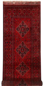 Afghan Khan Mohammadi Geometric Runner Wool Dark Red 2′ 8 x 9′ 2 / 81 x 279  – 78669479