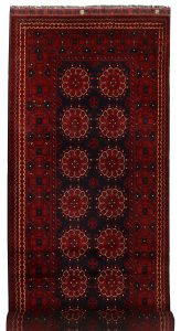 Afghan Khan Mohammadi Geometric Runner Wool Black 3′ 1 x 9′ 7 / 94 x 292  – 78669484