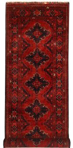 Afghan Khan Mohammadi Geometric Runner Wool Dark Red 3′ x 9′ 6 / 91 x 290  – 78669511