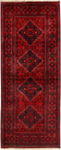 Afghan Khan Mohammadi Geometric Runner Wool Dark Red 2′ 7 x 6′ 4 / 79 x 193  – 78669571