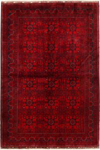 Afghan Khan Mohammadi Geometric Rectangle Wool Dark Red 6′ 6 x 9′ 7 / 198 x 292  – 78669591