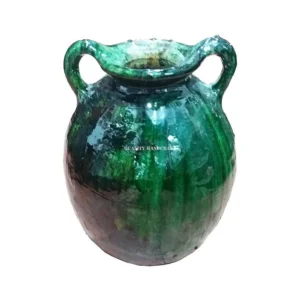 Unique Elegant Handcrafted VASE ROND 2 OREILLES Tamegroute Green Glazed Pottery
