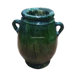 Unique Elegant Handcrafted GRAND VASE 2 OREILLES Tamegroute Green Glazed Pottery