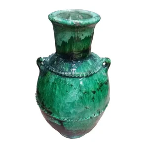 Unique Elegant Handcrafted POT TAILLÉ À 2 OREILLES Tamegroute Green Glazed Pottery